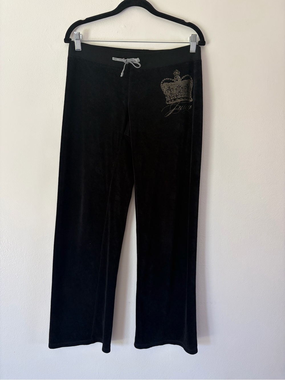 Juicy Couture Vintage Y2K Her Majesty Made In USA Black Velour Track Pants Small